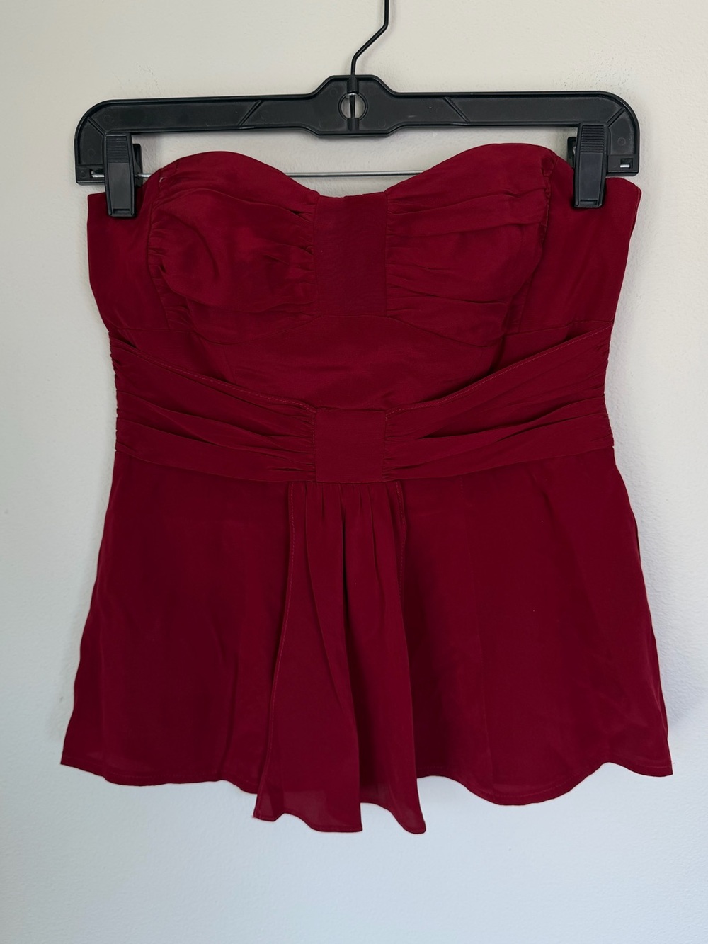 Nanette Lepore Silk Red Strapless Top Romantic Whimsigoth Chiffon Cropped